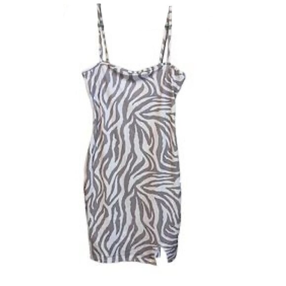 ❤️ 🆕 SHEIN gray zebra Dress with side slit Size L - Picture 1 of 5